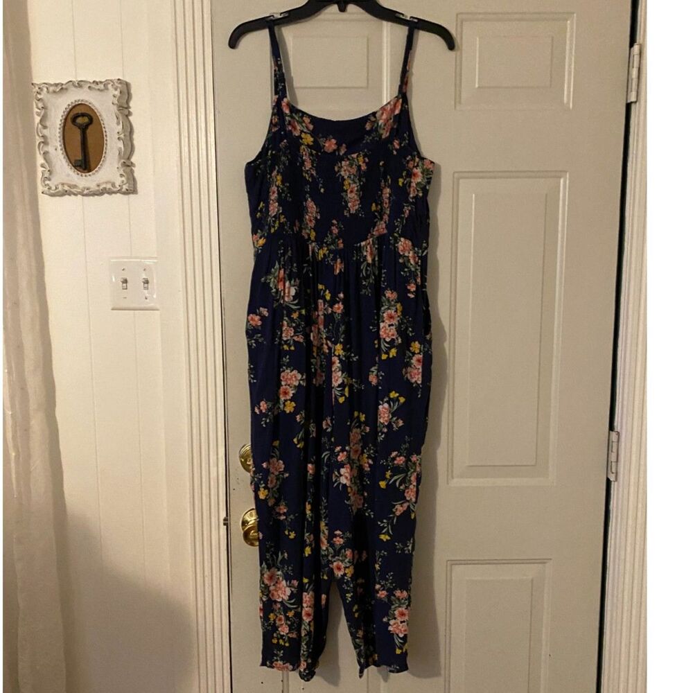Old Navy Floral Boho Square Neck Spaghetti Straps Jumpsuit Size XL